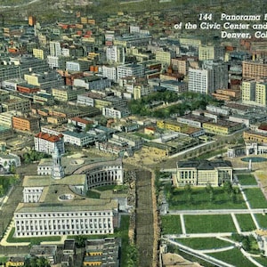 Linen Postcard, Denver, Colorado, Air View of Denver Business District