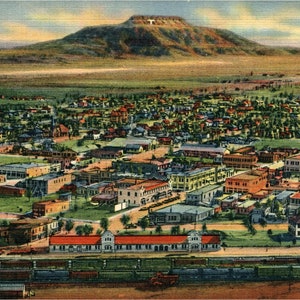 Linen Postcard, Tucumcari, New Mexico, Air View of City, ca 1945