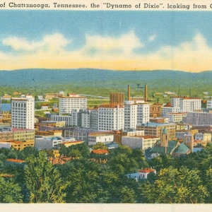 Linen Postcard, Chattanooga, Tennessee, Birds Eye View from Cameron Hill