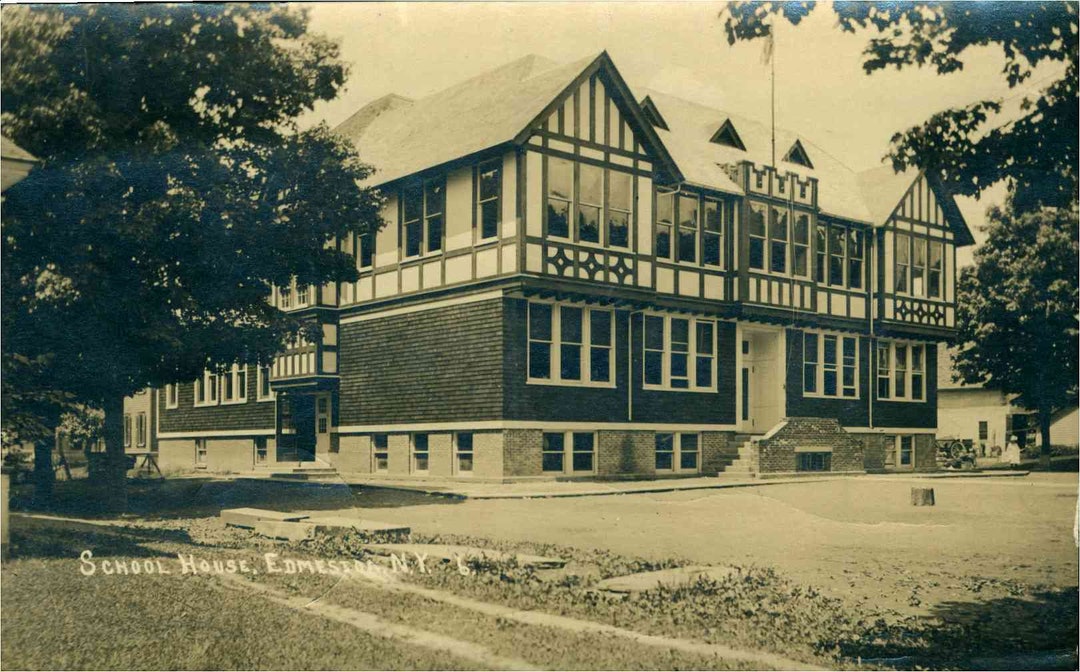 Real Photo Postcard, Edmeston, New York, School House, Otsego County