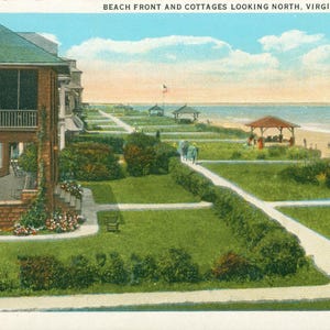 Linen Postcard, Virginia Beach, Virginia, Beach Front and Cottages