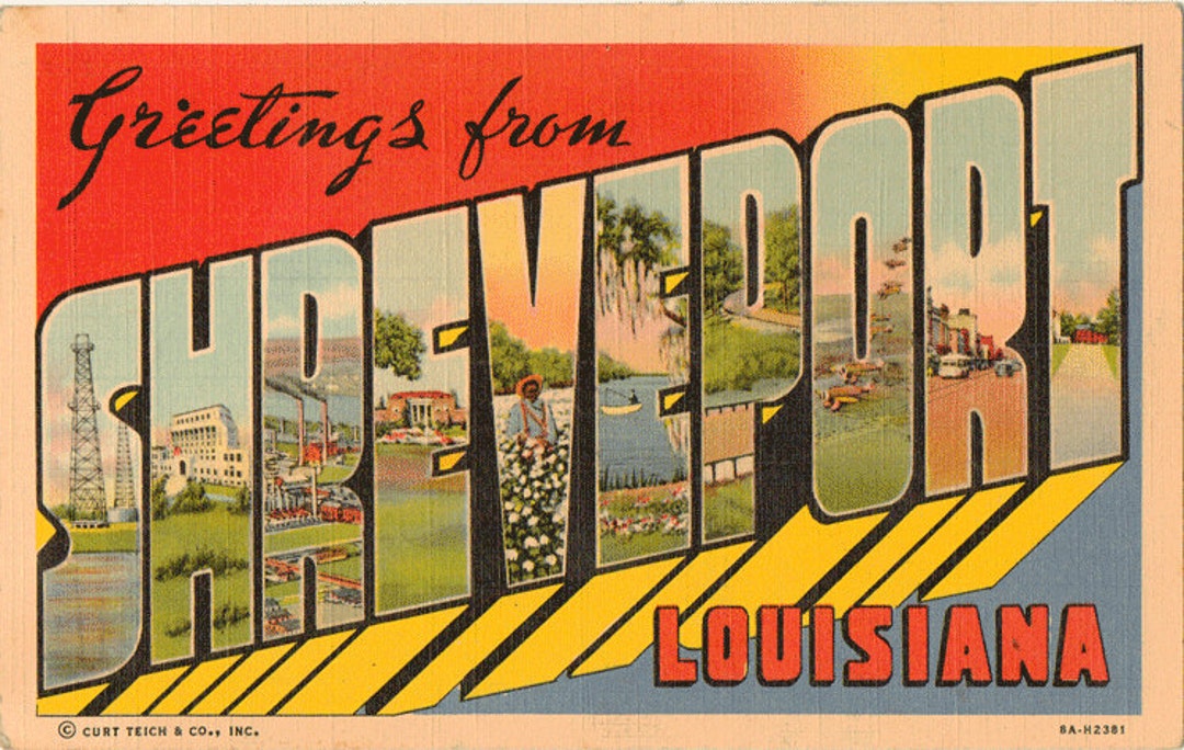Linen Postcard Greetings From Shreveport Louisiana Airport Etsy