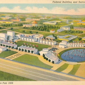 Linen Postcard, New York City, Federal Building, 1939 New York Worlds Fair