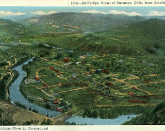 Linen Postcard Virginia ca 1940 Roanoke Birds Eye View from Mill Mountain