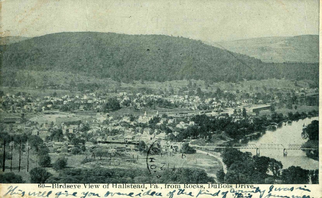 Vintage Postcard, Hallstead, Pennsylvania, Birds Eye View of Town, 1909