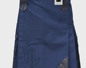 Falda escocesa utilitaria azul marino para hombre – Falda escocesa moderna de estilo táctico de las Tierras Altas escocesas