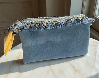 Nécessaire de maquiagem vintage em veludo – Bolsa de maquiagem boho – 20x13 cm