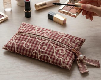 Nécessaire multifuncional em jacquard – para maquiagem e acessórios, 19 x 12 cm