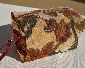 Nécessaire de viagem com estampa floral em jacquard vintage – 22x12x12 cm