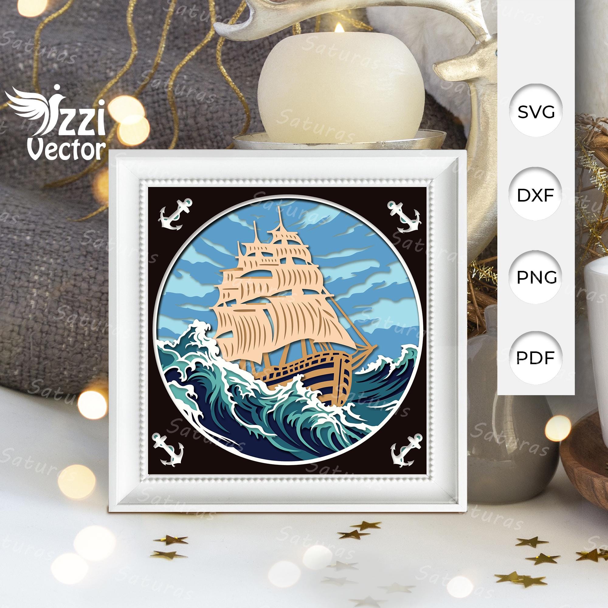 Sailing Ship Shadow Box Template, SVG, PNG, DXF (digital Download) - Etsy