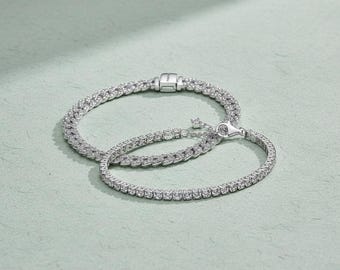 Bracelets à breloques en argent sterling de style Pandore, bracelet tennis à zircons cubiques