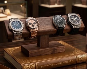 Wooden Watch Stand | Minimalist T-Bar Jewelry Organizer, Walnut/Light Brown in colour