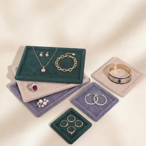 Soft Velvet Jewelry Display Tray, Necklace Holder, Ring Earring Organizer, Stackable Tray, Craft Show Display, Jewelry Shop Decor
