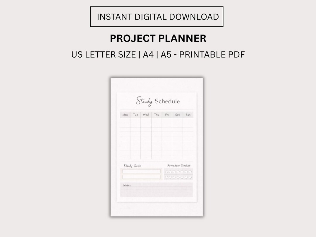 Study Schedule Printable PDF | Weekly Student Planner | A4 A5 US Letter ...