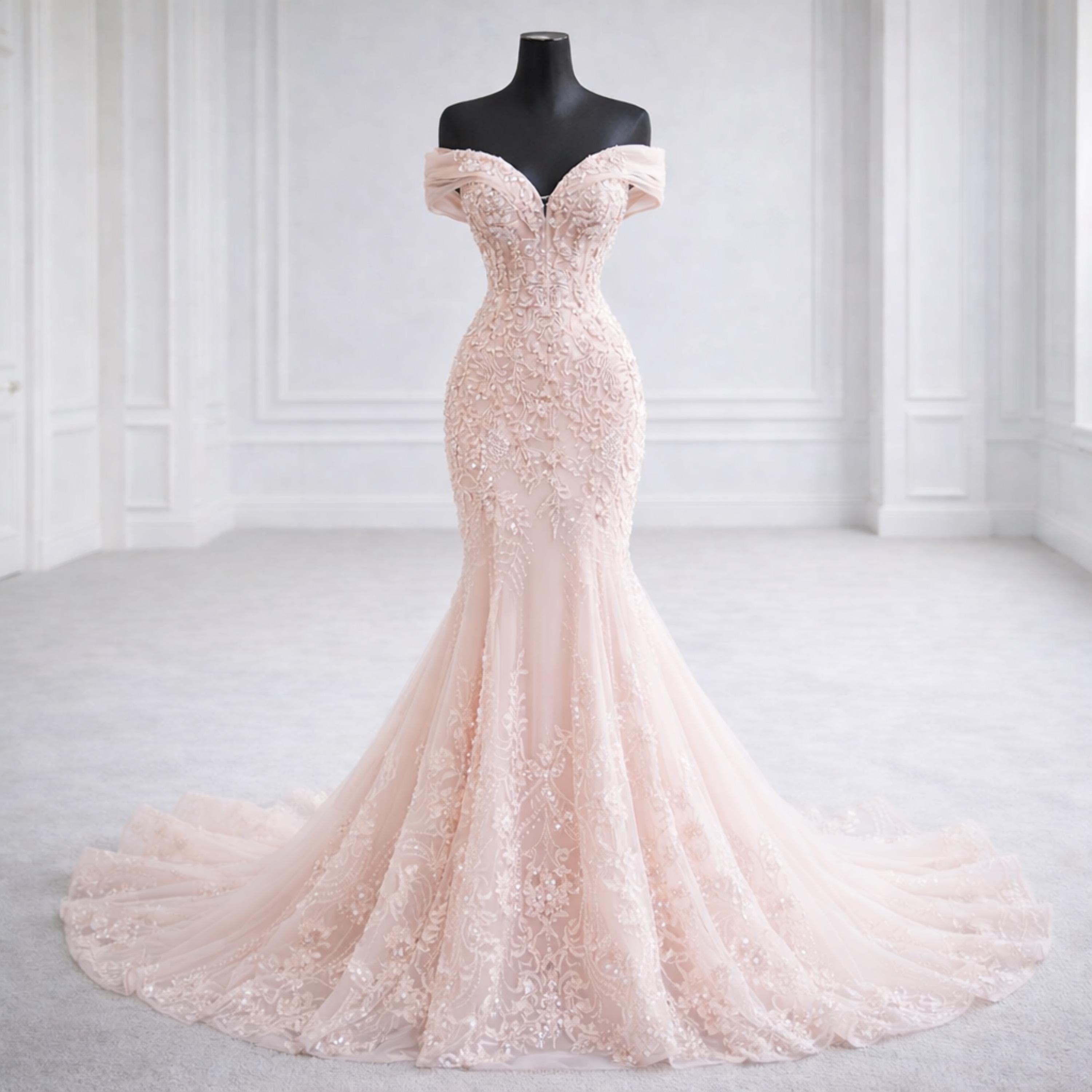 Blush Fit and Flare Wedding Gown - Etsy