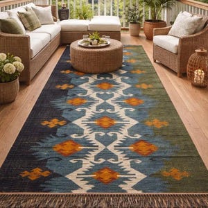 Handwoven Wool Jute Kilim Rug Runner,Boho Area Rug, Hallway Runner ,Living Room Rug, Warm Winter Handmade Indian Rug Custom Size Available