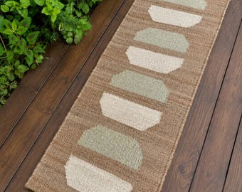 Stair  Runner Handwoven Hemp Jute Runner Geometric Pattern Indian Traditional Natural With White Hemp Jute Runner Custom Large Area Jute Rug