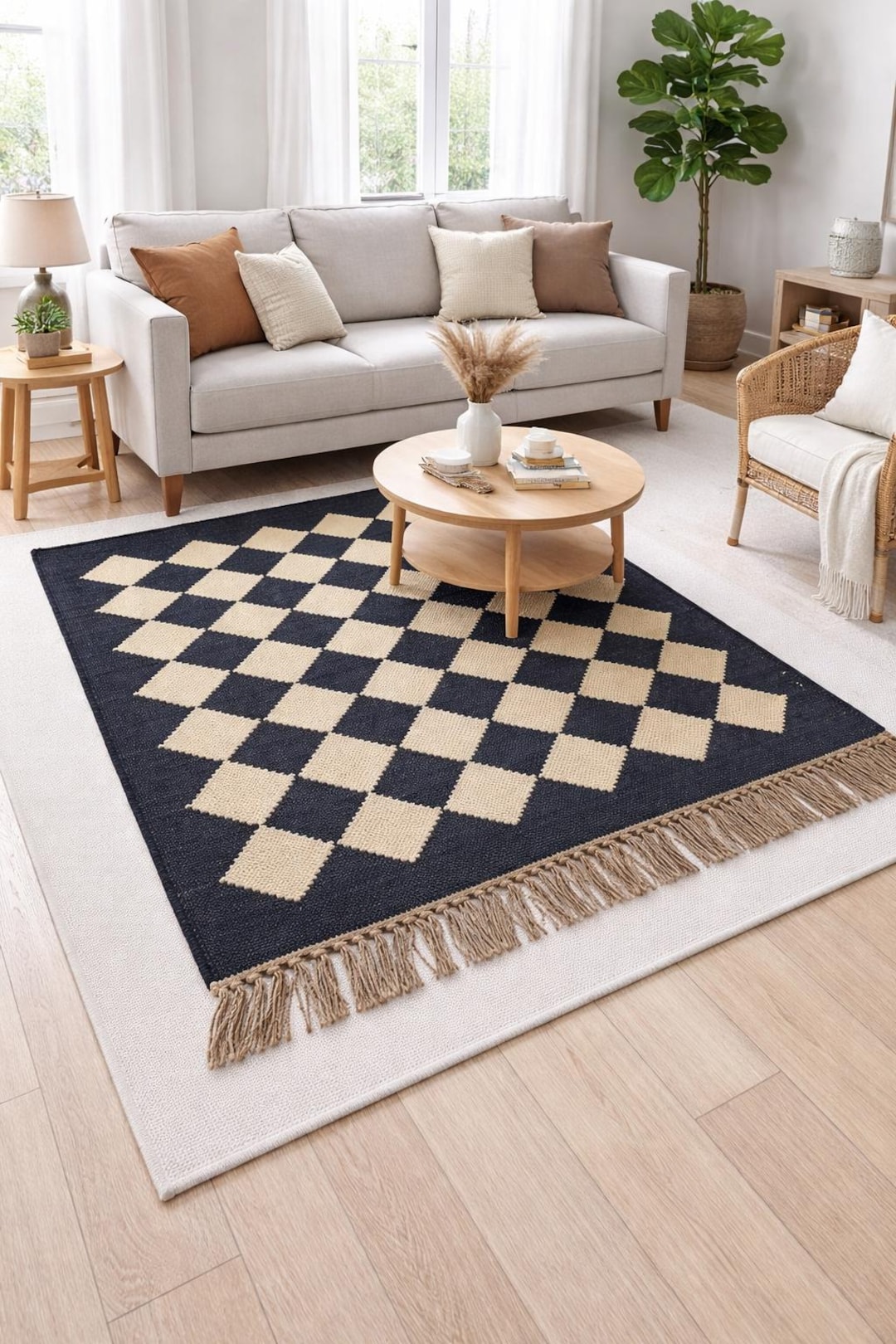 Black & White Diamond Pattern Rug, Geometric Checkered Rug, Boho Area ...