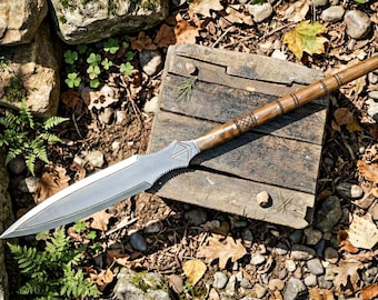 Replica di lancia vichinga forgiata a mano – Decorazione ispirata al Medioevo norreno – Pezzo da esposizione per rievocazione storica realizzato a mano