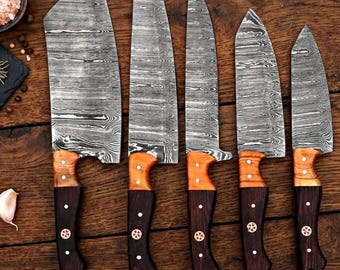 Set di coltelli da chef in acciaio di Damasco forgiato a mano – 5 lame professionali da cucina