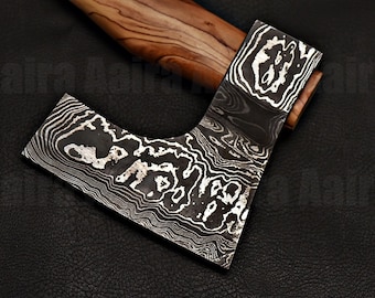 Tomahawk in acciaio di Damasco fatto a mano – Manico in legno oliato – Ascia in stile vichingo – Regalo per lui