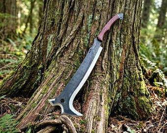 Machete artigianale da bushcraft con manico in legno – Strumento per campeggio all'aperto, coltello per la pulizia dei sentieri e per i lavori in giardino.