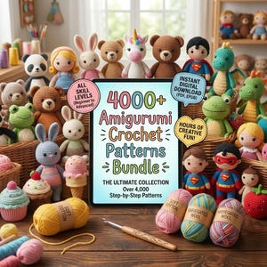 4000種類以上のあみぐるみかぎ針編みパターン集、ぬいぐるみ動物＆キャラクター人形、おもちゃなど、ミニエンジェル、巨大なかぎ針編みコレクション、PDFダウンロード