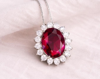Pendentif solitaire en diamants et rubis naturels ovales de 5,00 carats, bijoux fins intemporels pour elle