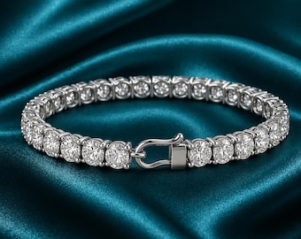 Bracelet pour femme en diamants de 10,00 cts | Or blanc massif 14 carats / 18 carats, naturel, cultivé en laboratoire, moissanite
