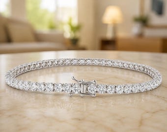Bracelet tennis de luxe avec diamants naturels ronds de 7,00 carats, or blanc massif 18 carats