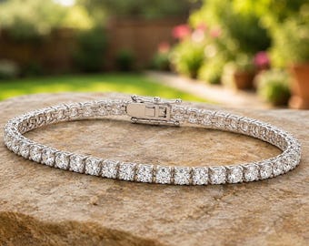 Bracelet cadeau de mariage avec diamants naturels ronds de 7,00 carats, or blanc massif 14 carats
