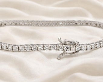 Bracelet tennis diamant 7,00 carats | Or blanc massif 14 carats/18 carats | Naturel, cultivé en laboratoire et moissanite