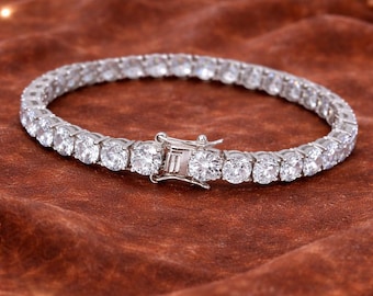 Bracelet pour femme en or blanc massif 10,00 ct | Diamant naturel, diamant cultivé en laboratoire, moissanite