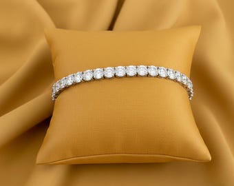 Bracelet diamant rond 8,00 ct | Or blanc 14 carats/18 carats, naturel, cultivé en laboratoire, moissanite