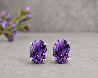 3.00 Carat Oval Natural Amethyst White Gold Earrings Elegant Gift for Wife and Girlfriend