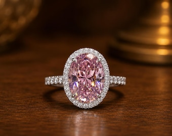 Bague de fiançailles halo de diamants et de tourmaline rose naturelle 14 carats en or blanc massif 14 carats