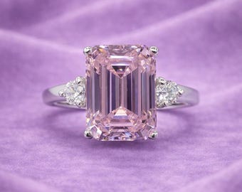 Bague-cadeau pour la fête des Mères avec saphirs taille émeraude et diamants de 3,20 carats en or blanc massif 14 carats