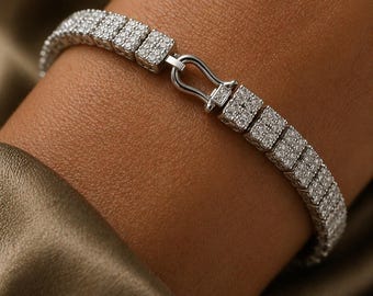 Bracelet anniversaire diamant 10,00 ct | Or blanc massif 14 carats / 18 carats, naturel, cultivé en laboratoire, moissanite