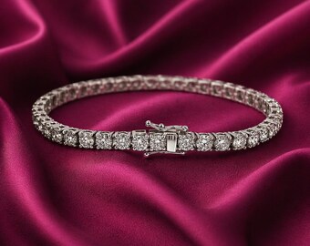 Bracelet tennis diamant 8,00 ct | Or blanc 14 carats / 18 carats, naturel, cultivé en laboratoire et moissanite.