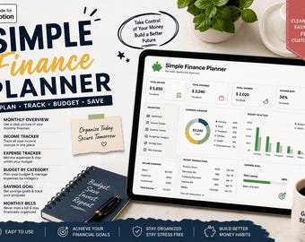 Simple Finance Planner Notion Template, Budget Planner, Expense Tracker, Income Tracker, Savings Tracker, Bill Planner