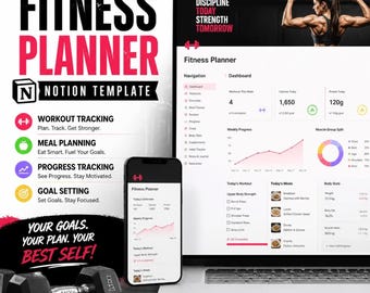 Simple Fitness Planner Notion Template, Workout Tracker, Gym Planner, Habit Tracker, Fitness Log, Digital Planner