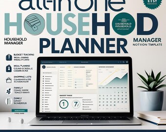 All-in-One Household Manager Notion Template, Home Planner, Family Organizer, Cleaning Schedule, Meal Planner, Bills Tracker