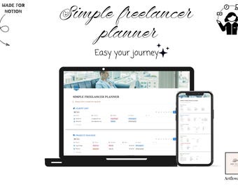 Simple Freelancer Planner Notion Template, Client Tracker, Project Tracker, Invoice Tracker, Time Tracker