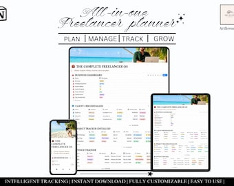 All-in-One Freelancer Planner Notion Template, Client CRM, Project Tracker, Invoice Tracker, Business Dashboard