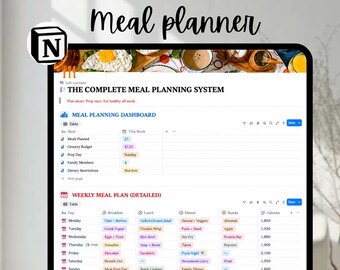 All-in-One Meal Planner Notion Template, Weekly Meal Planner, Grocery List, Meal Prep, Recipe Planner, Nutrition Tracker
