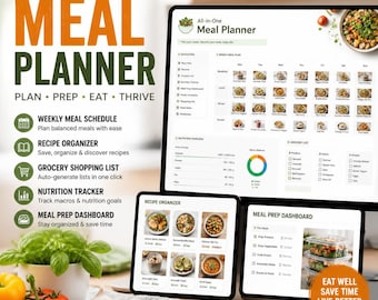 All-in-One Meal Planner Notion Template, Weekly Meal Planner, Grocery List, Meal Prep, Recipe Planner, Nutrition Tracker