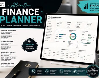 All-in-One Finance Planner Notion Template, Budget Tracker, Expense Tracker, Income Tracker, Savings & Bill Planner