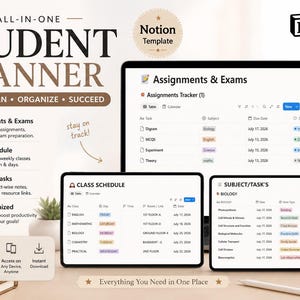 Student study Planner, Notion Study planner, Digital School Organizer, Class Schedule, Assignment Tracker, College Planner Template
