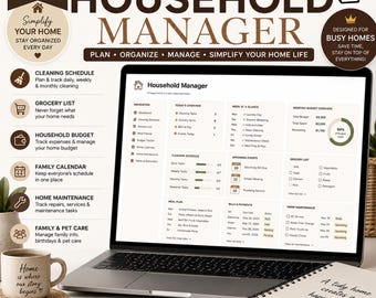 Simple Household Manager Notion Template, Home Planner, Cleaning Schedule, Grocery List, Bills Tracker