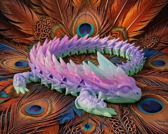 Articulated Crystal Dragon STL - 3D Printable Flexi Dragon Model - Flexible Sensory Fidget Toy - Commercial Use 3D Print Files